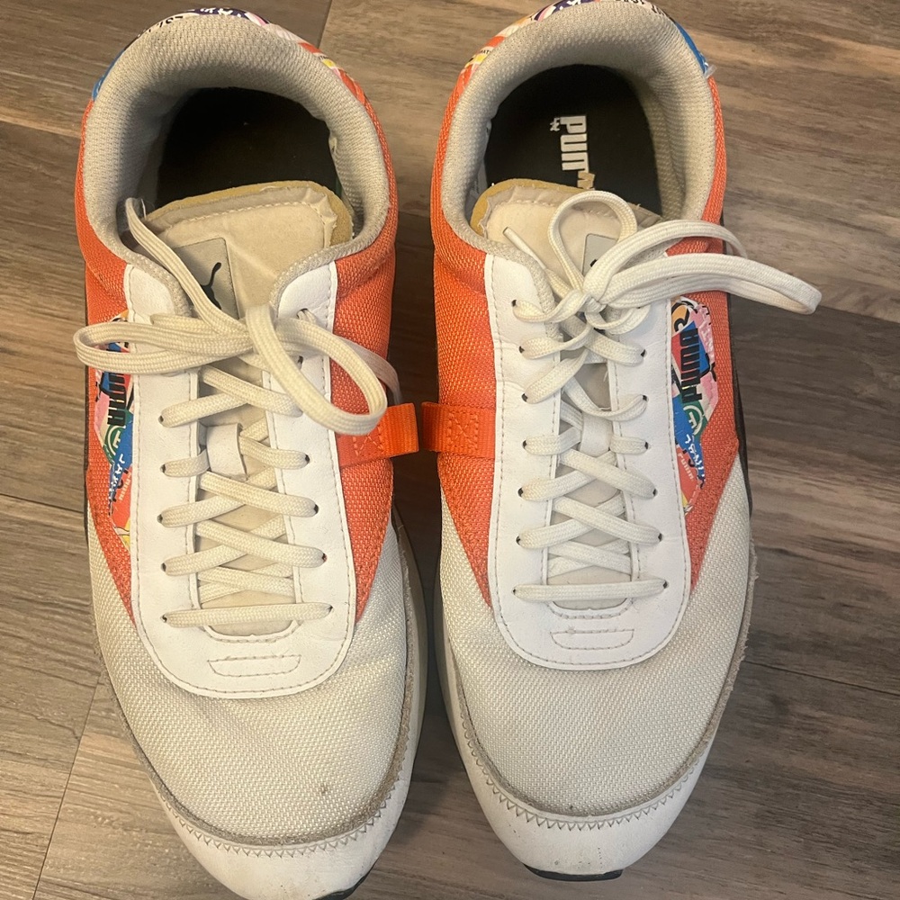 Puma Men's White and Orange Sneakers with Colorful Accents